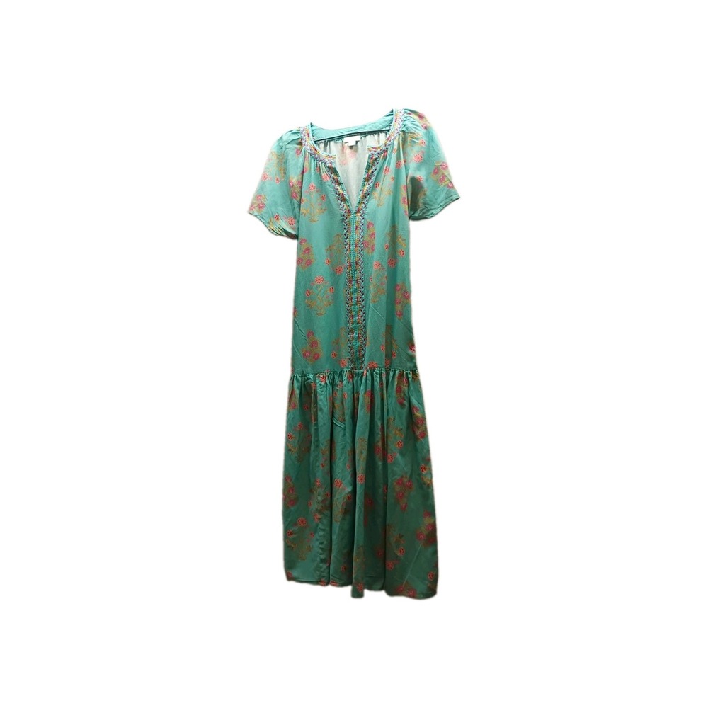 Sundance Womens Floral Mint & Pink Short Sleeve Long Dress M Cottage Turquoise
